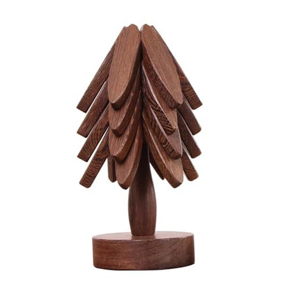 Trivets for Hot Dishes, 4Artful Foldable Wooden Hot Pads for Kitchen, Stored as a Decorative Christmas Tree for Dishes, Pans, Teapots | Creative Kitchen Gift in Walnut Wood