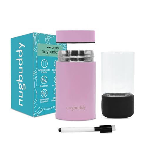 nugbuddy Mini Airtight Storage Container - Vacuum Sealed Insulated w Nested Glass Jar - UV Protection, Temperature Controlled Stainless - Whiteboard Finish w Marker Included - 100 ml (1/4 Oz) - color: Lavender, size: 100 ML