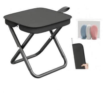 Portable Stool, Camping Stool 12inch Portable Folding Stool Small Folding Chair, Telescopic Compact Foldable Stool for Camping, Hiking, Outdoor Concert(3Pcs 60ML Travel Bottles Gift)