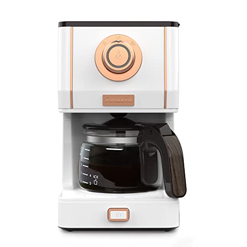 Amaste Retro Style Coffee Machine with 25 Oz Glass Coffee Pot, Reusable Coffee Filter & Three Brewing Modes, Warming Plate, Elegant White with Rose Gold - color: Elegant White with Rose Gold, style: Retro