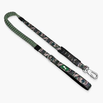 Dog Friendly Co. Bungee Dog Leash | Strain Free & Shock Resistant for Control | Neoprene Padded Handle, Heavy-Duty Carabiner Clip, and D-Ring | Green Camo, Size Regular - color: Green Camo, size: Regular