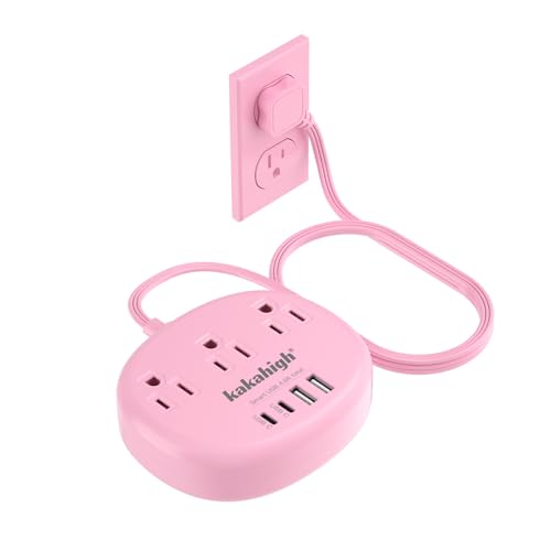 Pink Extension Cord with USB C - 5 FT Kawaii Power Strip, 1625W Cute Extension Cord with 3 AC Outlet 4 USB (24W/4.8A), Compact for Cute Pink Kawaii Desk Home Essentials - color: pink, size: 5FT