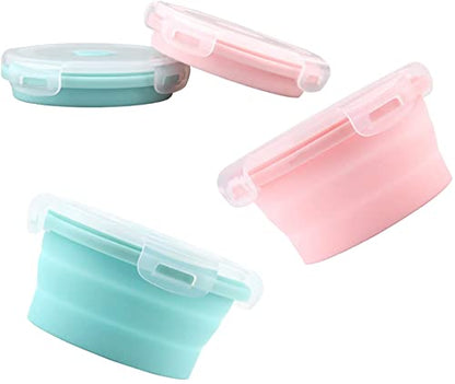 Luter 2 Pieces Collapsible Dog Bowls Silicone Food Water Travel Foldable Bowl with Lids Portable Expandable Pet Feeding Watering Cup Dish for Walking Kennels Camping 350ml (12x12x3cm) (Pink & Blue) - color: Pink & Blue