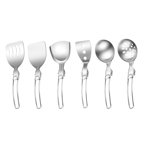 Stainless Steel Camping Cookware Set Practical Folding Soup Ladles Strainer Spatula For Outdoor Cooking Kitchen Utensils Picnics Cookware