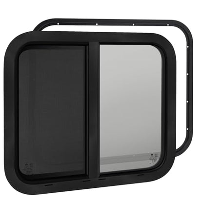RV Window for Cargo Trailer,30"W x 24"H RV Window Replacement for Camper Travel Trailer Cargo Van,Horizontal Sliding with Trim Ring Fit 15/16" or 1-3/8" Thick Wall,Allow Error 1/16",DOT Approved - size: 30"W x 24"H