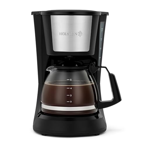 Holstein Housewares 5 Cup Drip Coffee Maker – Compact and User-Friendly with Auto Pause & Serve, Reusable Filter, Measuring Spoon & Glass Carafe, Office & Dorm Use, Black - color: Black, size: 5 Cup