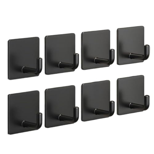 Adhesive Hooks for Hanging, Self-Adhesive Wall Hook for Key Hat Coat, No Drill Stick on Bathroom Towel Hooks, Shower Kitchen Door Home Outdoor 8 Pack, Black - style: S-Black-90°