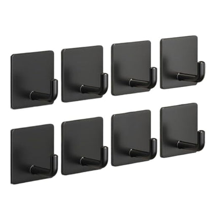 Adhesive Hooks for Hanging, Self-Adhesive Wall Hook for Key Hat Coat, No Drill Stick on Bathroom Towel Hooks, Shower Kitchen Door Home Outdoor 8 Pack, Black - style: S-Black-90°