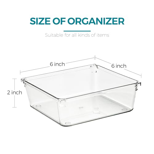 8 Pack Drawer Organizer - 6" X 6" Clear Acrylic Storage Bins with Non-Slip Pads, Versatile Desk Tray for Makeup, Jewelry, Kitchen, Bathroom, and Office Organization - size: 6"X 6"