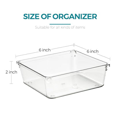 8 Pack Drawer Organizer - 6" X 6" Clear Acrylic Storage Bins with Non-Slip Pads, Versatile Desk Tray for Makeup, Jewelry, Kitchen, Bathroom, and Office Organization - size: 6"X 6"