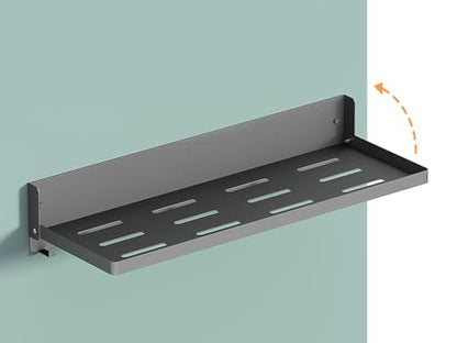 Folding Metal Shelf with Hooks, Wall Mounted Laundry Room Shelf, 8 Hooks & 90° Fold Up, Fold-Down for Rv, Bathroom, Kitchen, Garage, Space Saving, Small Space, Black（17.0", 1 Pack） - color: 17.0" , 1-pack