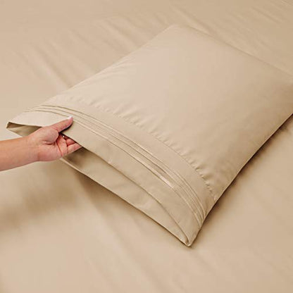 Hearth & Harbor Twin Size Sheets - 3 Piece Bed Sheet Set, Hotel Luxury Double Brushed Bed Sheets - Extra Soft Bedding Sheets & Pillowcases, Twin, Beige - color: Beige, size: Twin