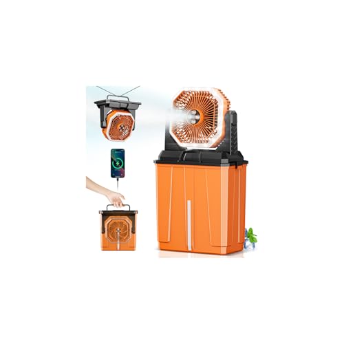 Orteen Portable Misting Fan, Rechargeable Outdoor Cooler, Battery Operated Personal Fan with3 Speeds & 8L Bucket for Patio, Camping,Hiking, Backyard, Travel, Desk,Pool, Beach - color: 24000mAh-Orange