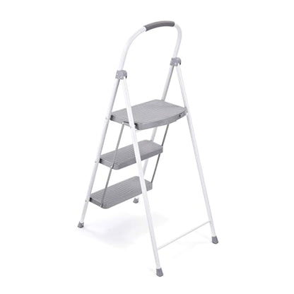 Rubbermaid 3 Step Folding Ladder, Steel Foldable Step Stool with Hand Grip, White - style: 3-Step