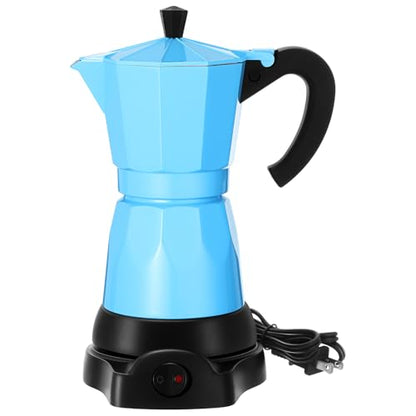 Coffee Pot 6 Cup Electric Espresso Coffee Maker Italian Moka Maker 300ml Portable Aluminum Espresso Machine Cafetera Moka Pot with Detachable Base, Gift for Home Travel(Blue) - color: Blue