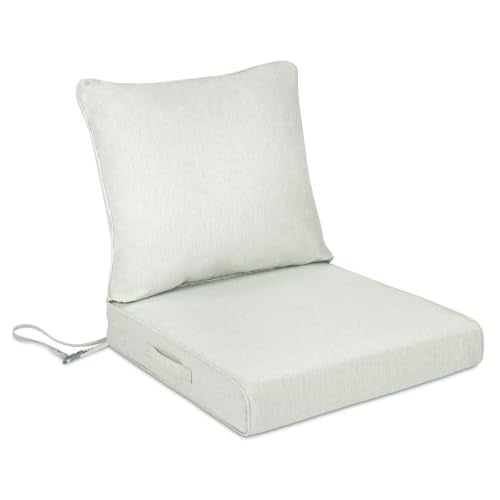BPS 24 x 24 Inch Outdoor Chair Cushion Set, Fade-Resistant and Water-Resistant Solution-Dyed Polyester Fabric Patio Deep Seat Cushion with Removable Cover and Straps for Outdoor/Indoor Use - color: Light Gray, size: 24''W x 24''D
