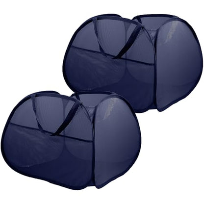 2 Pack Collapsible Foldable Laundry Baskets, 90L Large Durable Mesh Pop Up Hampers for Bedroom, Bathroom, Dorm, Laundry Room, Travel - Navy - color: 2xNavy