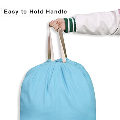 Cotton Canvas Laundry Bag with Handles & Drawstring Straps, Heavy Duty Extra Large Laundry Bags for Laundromat and Household, Washable Travel Dirty Clothes Bag Hamper Liner, 25.5x34Inch, Sky Blue - color: Sky Blue