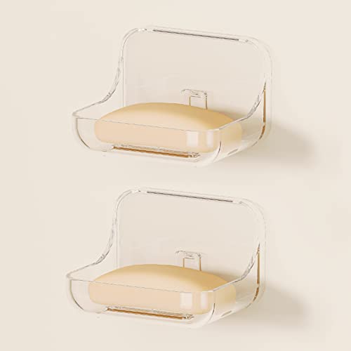 Ettori Soap Dish 2 Pack Soap Holder Plastic Adhesive Soap Holder for Shower Wall, Bathroom, Tub and Kitchen Sink, Drill- Free and Clear - color: 2 Pack Soap Dish