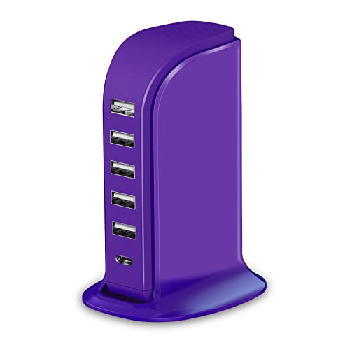 iPhone Charger Fast Charging Upoy, Multi Device USB Charging Station, 6 Ports USB Blocks, Power Adapter 1 USB C + 5 USB A Ports, Kawaii Electronics Accessories, Essentials for Travel, Vacation, Home - color: purple charging station