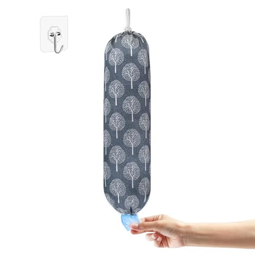 Plastic Bag Holder,Wall Mount Plastic Bag Organizer,Washable Large Grocery Bag Storage Dispenser,Shopping Bags Carrier for Home Kitchen Travelling,Free Adjustment with Drawstring,Banyan tree, 22x9" - color: Banyan tree