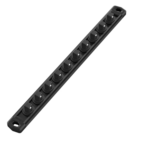 WORKPRO Magnetic Socket Organizer, 3/8-Inch Drive Aluminum Alloy Socket Rail, Heavy Duty Socket Holder, Socket Rack Kit 3/8-Inch x 10 Clips Black (Socket not Included) - color: Black, size: 3/8" DR