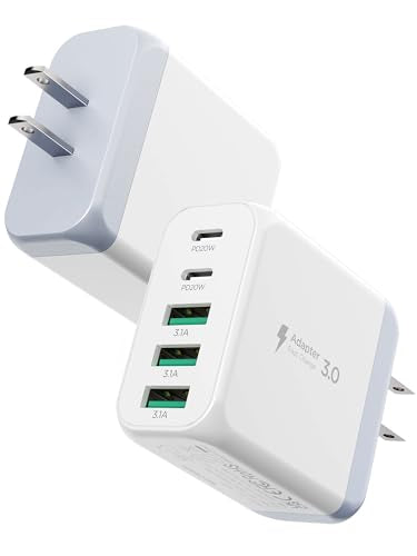 EIZLXQ USB C Charger Block,50W 5-Port Fast Wall Charger,Dual Type-C & USB-A Multiport Charging Cube for iPhone 17/16/15/14/13 Pro Max,iPad,Samsung Galaxy–2 Pack,White - color: White, size: 2-Pack