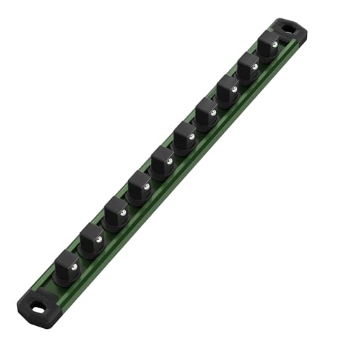 WORKPRO Magnetic Socket Organizer, 1/2-Inch Drive Aluminum Alloy Socket Rail, Heavy Duty Socket Holder, Socket Rack Kit 1/2-Inch x 10 Clips Green (Socket not Included) - color: Green, size: 1/2" DR