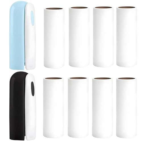 Mini Travel Lint Roller with 300 Sticky Sheets, Compact Portable Pet Hair Remover with Cover for Clothes, Travel, Small Foldable Lint Roller for Purse Car Bag Essentials (Black and Blue) - color: Black and Blue
