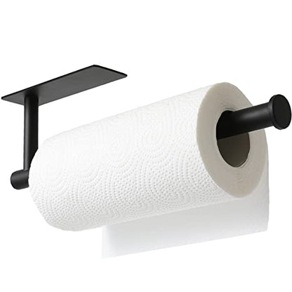 theaoo Paper Towel Holder - Under Cabinet Paper Towel Holder for Kitchen, Adhesive Paper Towel Roll Rack for Bathroom Towel, Wall Mounted Matte Black Paper Towel Rack, SUS304 Stainless Steel(1, Black) - color: Black