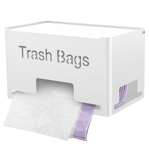 STWWO Extra Large Trash Bag Holder Dispenser, Metal Garbage Bag Dispenser Roll Holder, Trash Storage Organizer for Kitchen Laundry Room Under Sink, Wall Mounted or Freestanding, White - color: White, size: 1 Pack-XL (10.6"×6.5"×6.7")