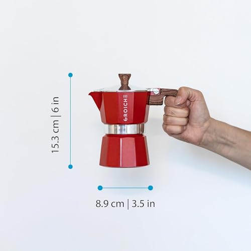 GROSCHE Milano Stovetop Espresso Maker Moka Pot 3 espresso Cup - 5oz, Red - Cuban Coffee Maker Stove top coffee maker Moka Italian espresso greca coffee maker brewer percolator - color: Red, size: 3 espresso cups