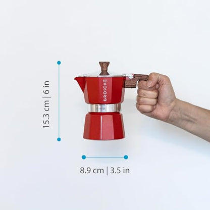 GROSCHE Milano Stovetop Espresso Maker Moka Pot 3 espresso Cup - 5oz, Red - Cuban Coffee Maker Stove top coffee maker Moka Italian espresso greca coffee maker brewer percolator - color: Red, size: 3 espresso cups
