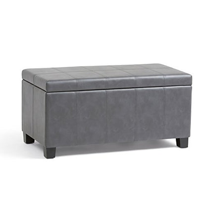 SIMPLIHOME Dover Storage Ottoman Bench - 36 inch Wide Upholstered Vegan Leather Rectangular Lift-Top Ottoman in Stone Grey, Contemporary Bench for Living Room with Safety Hinges - color: Stone Grey