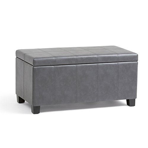 SIMPLIHOME Dover Storage Ottoman Bench - 36 inch Wide Upholstered Vegan Leather Rectangular Lift-Top Ottoman in Stone Grey, Contemporary Bench for Living Room with Safety Hinges - color: Stone Grey
