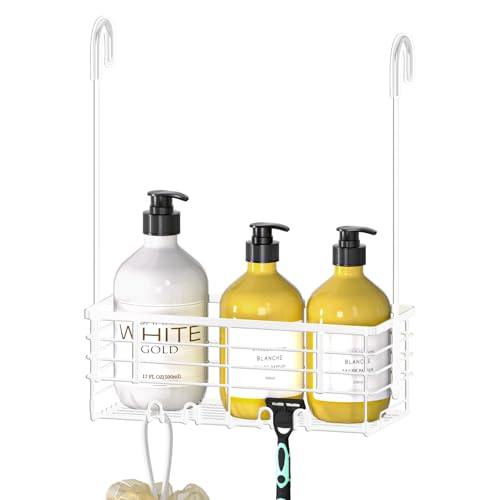 DELLAN Hanging Shower Caddy, Shower Rack Hanging for Bathroom, Shower Rack with Hooks Over the Door, Bathroom Shower Caddy and Basket(White) - color: White, size: 11"D x 4.7"W x 3.9"H