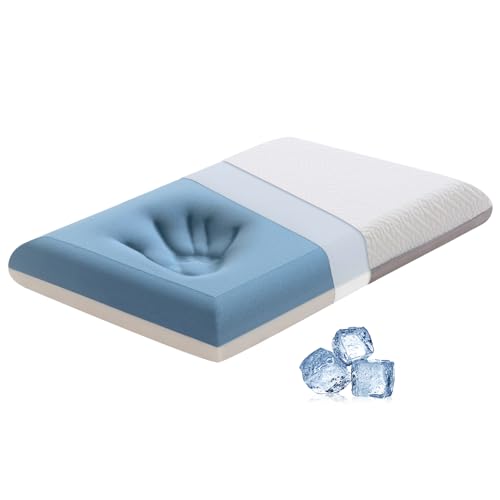 Memory Foam Thin Pillows for Sleeping,3.25'' Orthopedic Cervical Neck Pillow with Two-Sided Reversible Cover,Medium Firm Gusseted Gel Pillows for Back & Side Sleepers - size: 24*16*3.25’‘