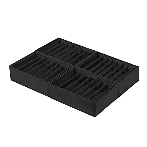 Qozary 4 Pack Drawer Organizers for Clothing, 8 Grids Foldable Closet Organizers and Storage Bins for Bedroom, Dresser Organizer Boxes for Thin T-shirts, Tank Tops - color: Black, size: Small