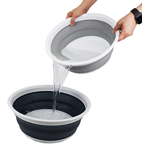 SAMMART 7.5L (1.98 Gallon) Collapsible Tub - Foldable Dish Tub - Portable Washing Basin - Space Saving Plastic Washtub (White/Grey) - color: White/Grey