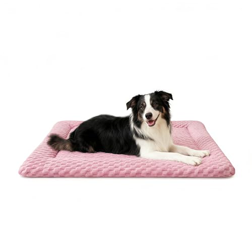 Dog Bed Mat, Dual-Sided Dog Crate Bed Mat - Ultra Soft & Machine Washable Kennel Pad for Large Dogs, All-Season Comfort Pet Bed for Crates, Travel, and Home, Pink, 35 x 23 Inch - color: Pink, size: Large 35 x 23 x 1.5 in