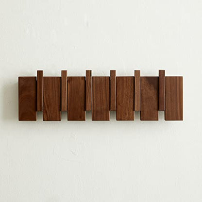 QUELLANCE Wood Coat Rack Wall Mount, Coat Hooks Hanger Wall Mounted, Heavy Duty Wall Coat Rack with 6 Hooks for Hanging Coats/Keys/Hats/Robe&Towels/Plants/Bags, Walnut - size: 6 Hooks