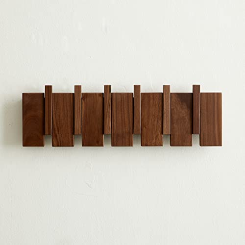 QUELLANCE Wood Coat Rack Wall Mount, Coat Hooks Hanger Wall Mounted, Heavy Duty Wall Coat Rack with 6 Hooks for Hanging Coats/Keys/Hats/Robe&Towels/Plants/Bags, Walnut - size: 6 Hooks