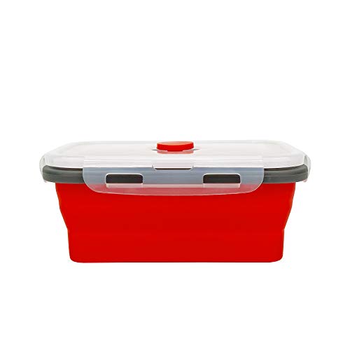 CARTINTS Set of 3 Collapsible Food Storage Containers with Lids, Collapsible Silicone Bowls, Silicone Lunch Containers, For Meal Prep, Camping, Travel, Microwave and Freezer Safe,500ml,Red - color: red