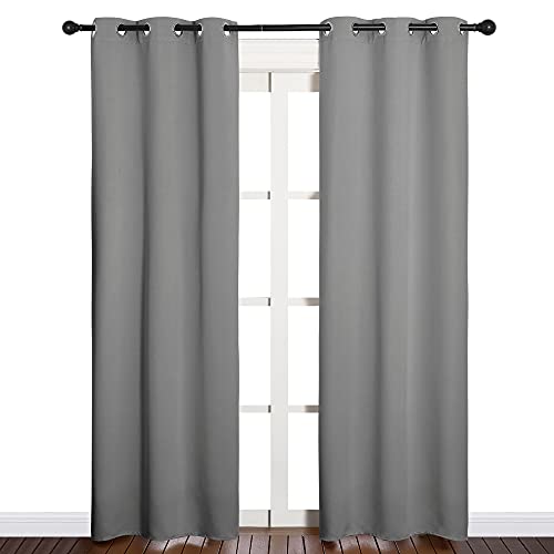 NICETOWN Bedroom Curtains Blackout Drapery Panels, Three Pass Microfiber Thermal Insulated Solid Ring Top Blackout Window Curtains/Drapes (Two Panels, 34 x 84 inches, Silver Grey) - color: Silver Grey, size: 34"W x 84"L (Pack of 2)