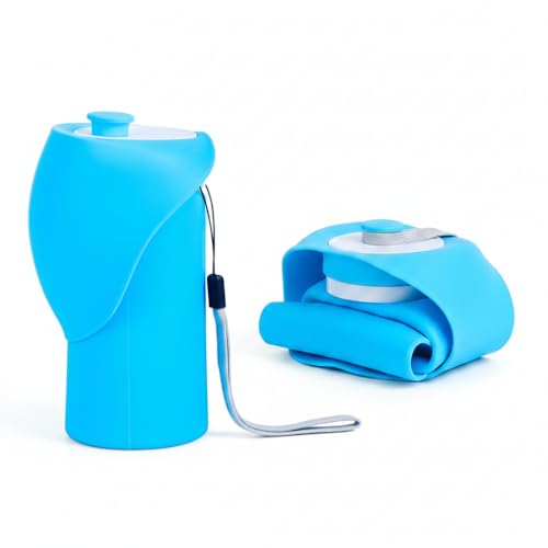 Portable Dog Water Bottle, 19 oz/550 ml Collapsible Pet Travel Cup with Foldable Silicone Bowl, Food-Grade Silicone Water Dispenser for Walking, Hiking & Travel, Yellow (Blue) - color: Blue