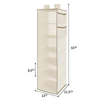 MAX Houser 6 Tier Shelf Hanging Closet Organizer, Closet Hanging Shelf with 2 Widen Straps for Storage, Foldable (Beige2) | Shelf - color: Milky-white