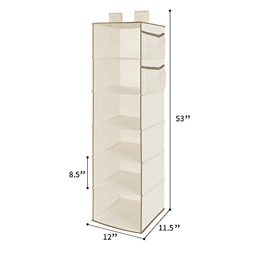 MAX Houser 6 Tier Shelf Hanging Closet Organizer, Closet Hanging Shelf with 2 Widen Straps for Storage, Foldable (Beige2) | Shelf - color: Milky-white