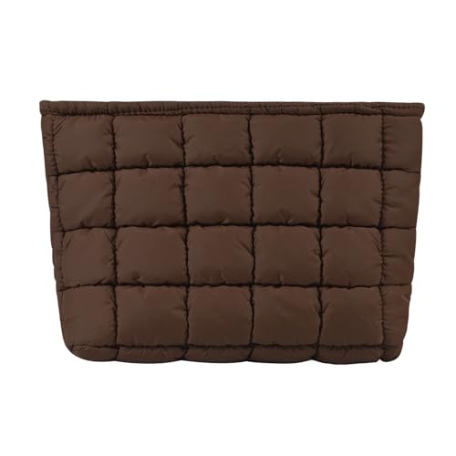 Puffy Quilted Makeup Bag for Women, Cosmetic Bag Travel Toiletry Organizer, Portable Aesthetic Puffer Pouch with Zipper for Storage - color: Coffee