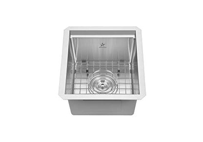 STARSTAR Workstation Ledge Undermount Single Bowl 304 Stainless Steel Kitchen Sink, With Grid, Cutting Board, Strainer with Basket (13 x 15) - size: 13 x 15