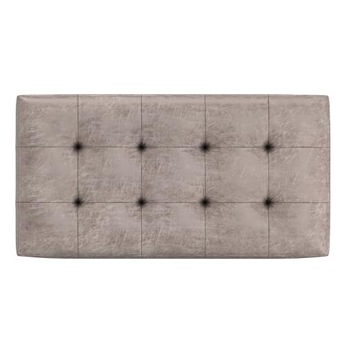 SIMPLIHOME Cosmopolitan Storage Ottoman - 34 inch Wide Upholstered Vegan Leather Rectangle Storage Ottoman Bench in Distressed Grey Taupe, Transitional Tufted Ottoman for Living Room with Lift-Up Lid - color: Distressed Grey